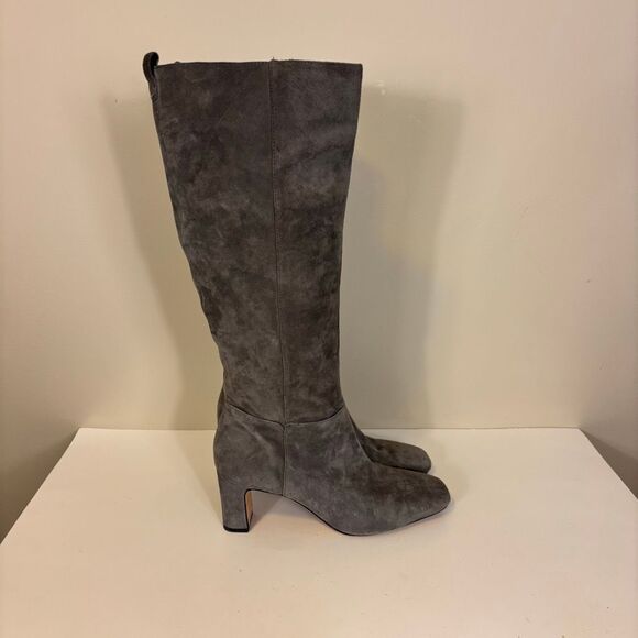 J. McLaughlin Grey Suede Heeled Knee High Tall Pull On Boots 8.5 - Picture 2 of 9